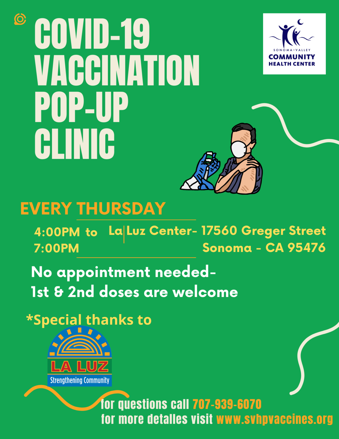 PopUp Vaccine Clinics La Luz Center by SVCHC Sonoma Valley